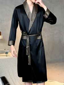 Custom Plus Size <b>Men</b> Luxury 100% <b>Silk</b> Satin Breathable Lightweight Sleepwear In Solid Color Custom Logo Loose Fit <b>Robes</b> - Product Image 4
