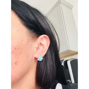 Zuni Handmade Kingman <b>Turquoise</b> & Sterling Silver Geometric Inlay <b>Stud</b> <b>Earrings</b> - Product Image 2