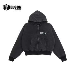 New Arrival Oversized Men Clothing 100% Cotton Heavyweight <b>Zip</b> up Hoodies 3D Puff Printing Zipper Hoodie - Product Image 3