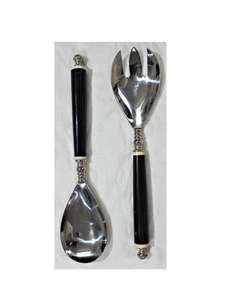 Serveurs à salade Cuillère à salade Fourchette Ustensiles de service en acier inoxydable pour mélanger avec manche en bois Vente chaude - Product Image 3