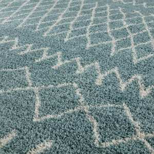 Moroccan Duck Egg Blue Shaggy Rug 950-Machine Made <b>Plush</b> Living Room Carpet <b>Large</b> Rectangle Hallway Rug - Product Image 2