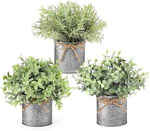Lot de 3 pots en métal galvanisé, plantes artificielles en pot d'eucalyptus pour buanderie, salle de bain, étagère, décoration de table - Product Image 1