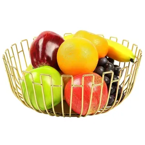 Top vente cuisine moderne bol de fruits fer fil panier rond stockage alimentaire organisateur support fil métallique panier de fruits au meilleur prix