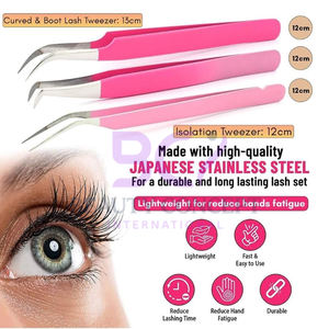 Pince à épiler en acier inoxydable à 45 degrés rose incurvé de qualité supérieure OEM pour extension de cils pointe pointue - Product Image 5