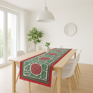 Elegant Hand Block Print Jaipuri Artisan <b>Table</b> Runner Colorful Vintage Cotton <b>Table</b> <b>Cover</b> 6-Seater Leaves Pattern for Home Hotel - Product Image 1