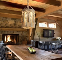 Lampe de lustre en coton macramé écologique Style bohème couleur naturelle fabriquée à la main inde forme carrée auto-adhésive de haute qualité