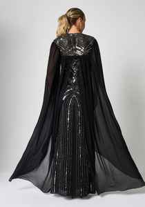 Robe de soirée avec manches évasées, fonction antistatique, robe emballée, robe sexy à paillettes, robe fourreau maxi pour femmes - Product Image 2