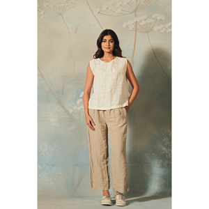 Pantalones de Lino de Pierna Ancha para Mujer BALA, Estilo Cargo Casual con Cintura Elástica, Transpirables y con Técnica de Arrugado, Color Piedra - Product Image 1
