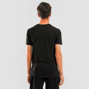 T-shirt de sport pour jeunes 100 % polyester avec design en maille, noir uni, impression sérigraphiée sur coton mercerisé 100 %, caractéristiques compressées - Product Image 2