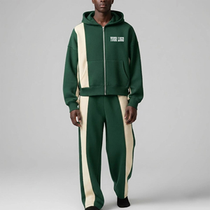 Streetwear Custom Made Fashionable 2-Piece Winter Wear Color Block Heavyweight Hooded Oversized Hoodie & Jogger <b>Sweatpants</b> <b>Set</b> - Product Image 4