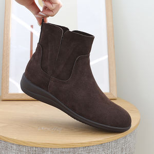[JSHOE] Bottines courtes pour femmes en cuir de vache véritable avec doublure en polaire, article essentiel respirant pour le lookbook - Product Image 6