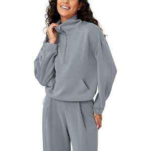 Venta al por mayor de sudaderas con cremallera media personalizadas sudaderas con capucha recortadas chaquetas de lana para mujer cuarto de cremallera pulóver trajes de otoño ropa de invierno - Product Image 3