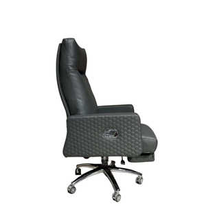 Sedia da Ufficio Reclinabile Contemporanea in Ecopelle Cromata con Altezza e Poggiatesta Regolabili - Product Image 1