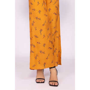 Pantalon évasé jaune pour femme, coupe ample, taille mi-haute, jambe large, en mousseline respirante, motif coloré, effet délavé, tailles XL à 3XL disponibles - Product Image 3