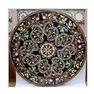Table piectra à incrustation de marbre noir poli à la main, de forme ronde, grande qualité, décoration de Table - Product Image 1