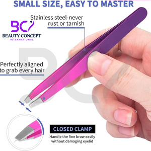 Pince à épiler les sourcils en acier inoxydable à pointe inclinée pour usage quotidien, lot de 4 pièces de qualité supérieure à double teinte - Product Image 5