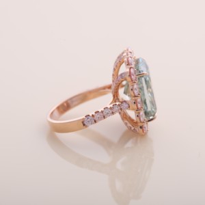IGI Certified Radiant Cut Green Lab Grown Diamond Double <b>Pink</b> Halo Engagement - Wedding Ring in 9K Rose / White & Yellow Gold - Product Image 4