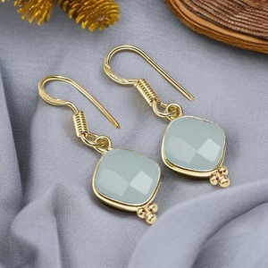 Pendientes colgantes de Calcedonia Aguamarina de Plata de Ley 925 al por mayor, conjunto de bisel, joyería colgante para mujer, pendientes de moda a granel de confianza - Product Image 1