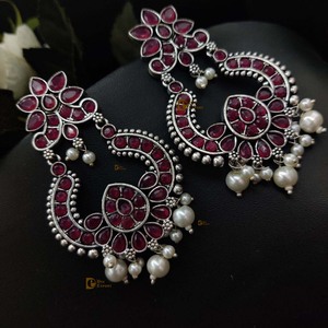 <b>Silver</b> Replicaa Earring Sliver Stone Work Dangler Earring Earrings With Girls Wear Casual Party Wear and Gifted - Product Image 4