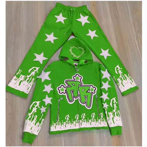 Nueva llegada al por mayor precio personalizado en blanco de los hombres con cremallera Sudadera con capucha logotipo personalizado angustia bordado con cremallera de gran tamaño chándales - Product Image 6