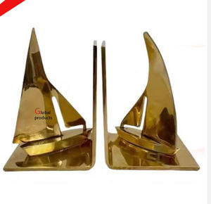 Sujetalibros de diseño de barco de acero inoxidable de metal con acabado dorado de aspecto atractivo para hotel en casa - Product Image 1
