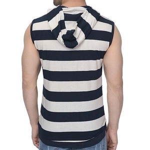 Men Sleeveless Hooded Striped Tank <b>Top</b> Casual Regular Fit <b>Navy</b> White - Product Image 4