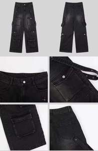 New Style Women's Mid <b>Waist</b> Denim Jeans Regular Fit Straight-leg Solid Button Multi Cargo Pockets High Street Retro Best Prices - Product Image 4