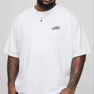 T-shirt pour homme surdimensionné à logo de voiture brodé, design personnalisé, motif floral personnalisé de qualité supérieure, 100% coton, 220 GSM, long - Product Image 1