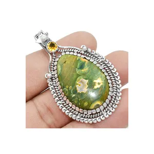 Doğal Rhyolite taş 925 katı gümüş el yapımı kolye moda kolye toptan fiyata kadınlar için toplu tedarikçisi