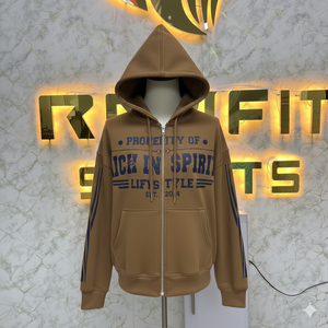 Sweat à capuche en molleton pour homme, style streetwear, avec fermeture éclair marron vieillie, strass et effet délavé à l'acide, prix de gros de haute qualité - Product Image 6