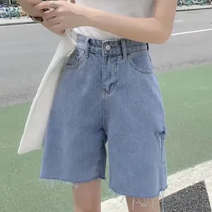 Shorts de Cintura Alta 2023 para Mujer, Casuales, Holgados, a la Moda, Talla Grande, Cintura Elástica, Jeans Cortos de Pierna Ancha - Product Image 4