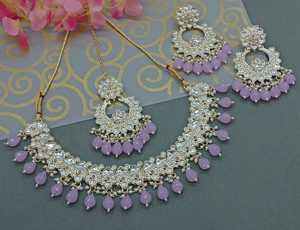 New Design Gold Plated Traditional <b>Drop</b> <b>Pearl</b> & Stone Studded Earring Mangtika Choker <b>Necklace</b> Set & Jewellery Set for Women - Product Image 4