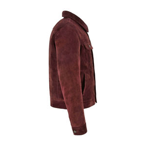 Veste en daim enduit pour hommes avec broderie à col montant en cuir de vachette véritable-Hiver décontracté - Product Image 3