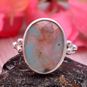 Regalo de Navidad Plata de Ley 925 Aquapraze 18x14mm Anillo de piedras preciosas ovalado desigual 4,27 GMS hecho a mano Anillo de dedo de plata de Ley 925 - Product Image 1