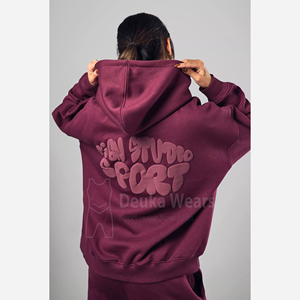 Sweats à capuche surdimensionnés imprimés bouffants personnalisés pour femmes 80% coton 20% polyester Streetwear décontracté épaules tombantes sweat-shirt pour femmes - Product Image 4