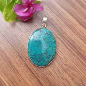 Colgante de piedras preciosas de turquesa Natural hecho a mano, estilo bohemio, forma ovalada, joyería de plata esterlina, collar para niños, abalorio para - Product Image 2