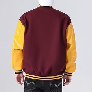 Veste de baseball en cuir à manches en cuir pour homme, doublure matelassée respirante, taille plus, poids lourd, respirante, en laine - Product Image 6