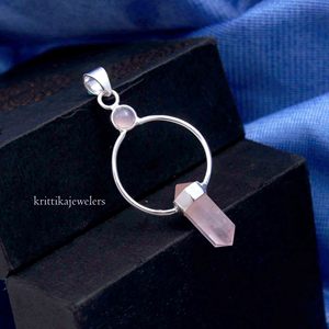 Pendentif en argent sterling 925 pour femme, pierre précieuse en quartz rose, style bohème, bijoux parfaits pour les fêtes, cadeau de mariage, amour - Product Image 3
