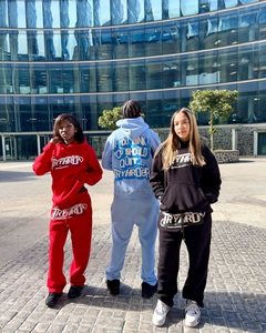 เสื้อฮู้ดสไตล์ย้อนยุคสำหรับผู้ชายและผู้หญิงเสื้อมีฮู้ดแบบมีซิปปักลายสไตล์สตรีทแวร์สีดำประดับพลอยเทียม - Product Image 2