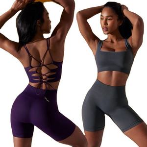 Mallas deportivas elásticas de compresión para mujer, pantalones cortos de cintura alta sin costuras para motociclista y gimnasio, realce, lavado ácido - Product Image 1