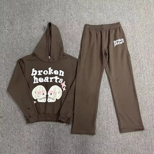 Nuevo estilo de ropa de calle, chándal para hombre, logotipo personalizado, estampado Puff, sudaderas con capucha de gran tamaño y pantalones para correr, conjuntos de 2 piezas, chándal Unisex - Product Image 2