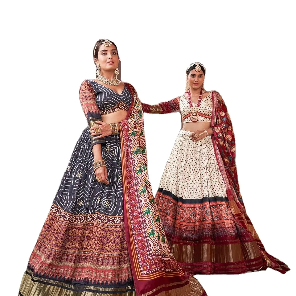 ملابس خاصة من الهند ليهينجا بطول طويل مع قطعة بلوزة شبه مخيطة مع سرقت عادي مع لمس عمل جامثي