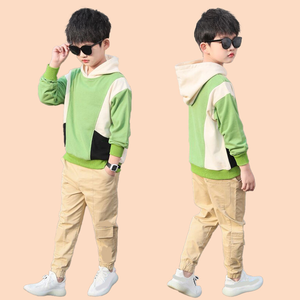 Gray Kids Tracksuit Set with <b>Sleeveless</b> <b>Hoodie</b> and Jogger Pants Stylish Patch Pocket Outfit for Boys Casual Wear - Product Image 2