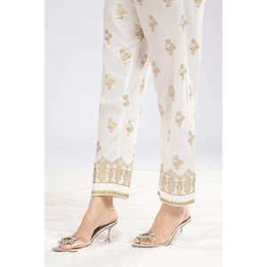 Pantalones de Mujer Blancos de Cambray con Estampado de Bloques, Transpirables, de Algodón, de Pierna Recta, con Camuflaje, Talla XL, Decoración Bordada a Mano - Product Image 2