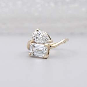 IGI Certified Emerald Cut Engagement <b>Ring</b> with Pear <b>Diamond</b> Elegant <b>Diamond</b> <b>Rings</b> Collection - Product Image 2