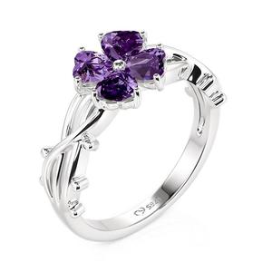 Anillo de Moda Jeulia con Cuatro Pétalos de Corazón Violeta - Product Image 3