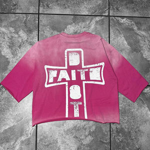 Alta calidad cuello redondo Oversize algodón liso serigrafiado Vintage gráfico 2024 recortado Boxy camiseta de secado rápido hombres diseño camisa - Product Image 5