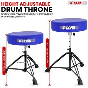 5 Core <b>Drum</b> Throne 3 Thick Padded Guitar Stool 200Lb Capacity Heavy Duty Adjustable Drummer Chair - Product Image 3