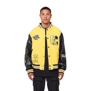 Chaqueta Varsity de lana de alta calidad para hombre, cómoda, color sólido personalizado con mangas de cuero de talla grande para primavera - Product Image 1