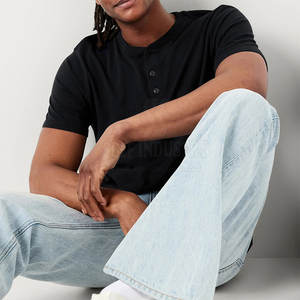 Dernière mode 100% coton Henley T-Shirt pour hommes coupe ample Street Wear avec motif imprimé - Product Image 4